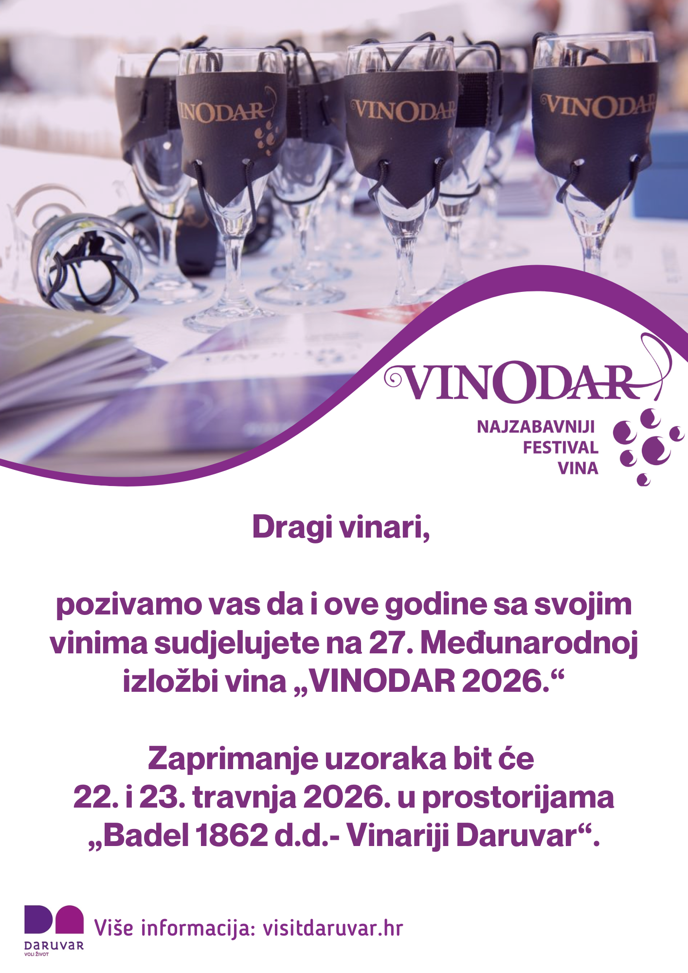 Poziv vinarima za zaprimanje uzoraka vina 2026. godina
